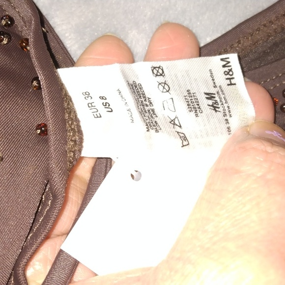 H&M women's brown beaded bikini top and bottom size 8 swimwear New - Picture 6 of 13